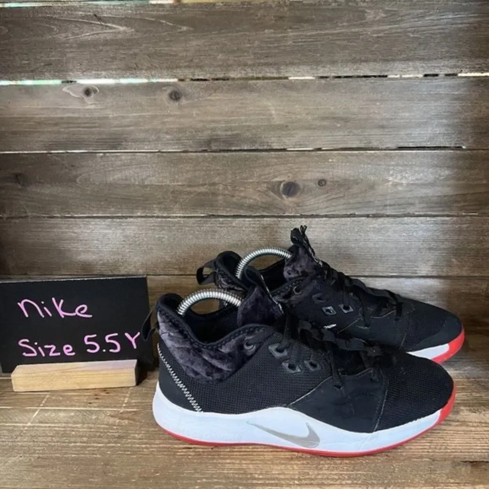 Childrens Big Kids Nike PG 3 Velour Bred Athletic‎ Basketball Shoes Size 5.5 Y